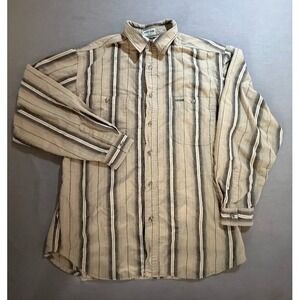 Vintage‎ Guess Jeans Shirt Adult XL Beige Striped Button Up Long Sleeve 90s.